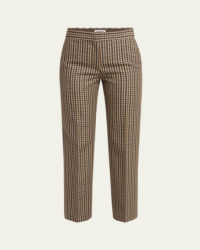 Gingham Cropped Wool Tailored Pants